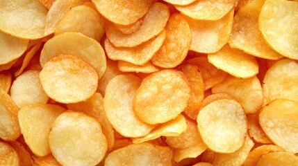 Crispy golden potato chips background texture
