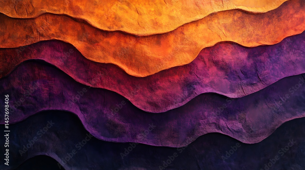 Poster Abstract waves of gradient texture cascade smoothly from vibrant orange to deep indigo