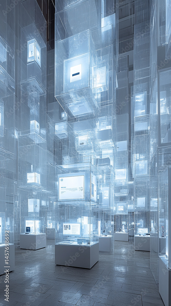 Poster stacks of papers beside glowing digital screens represent the shift from traditional paperwork to au