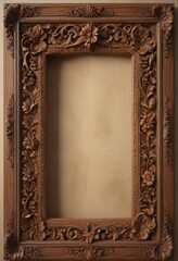 Deeply carved wooden frame, floral motif, aged scroll within; ethereal atmosphere , wood, texture