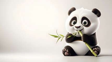 Naklejka premium Cute cartoon panda enjoying a bamboo snack.