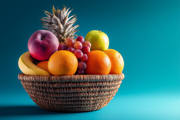 Colorful Assortment of Fresh Fruits in a Woven Basket