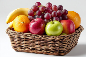 Colorful Assortment of Fresh Fruits in a Woven Basket