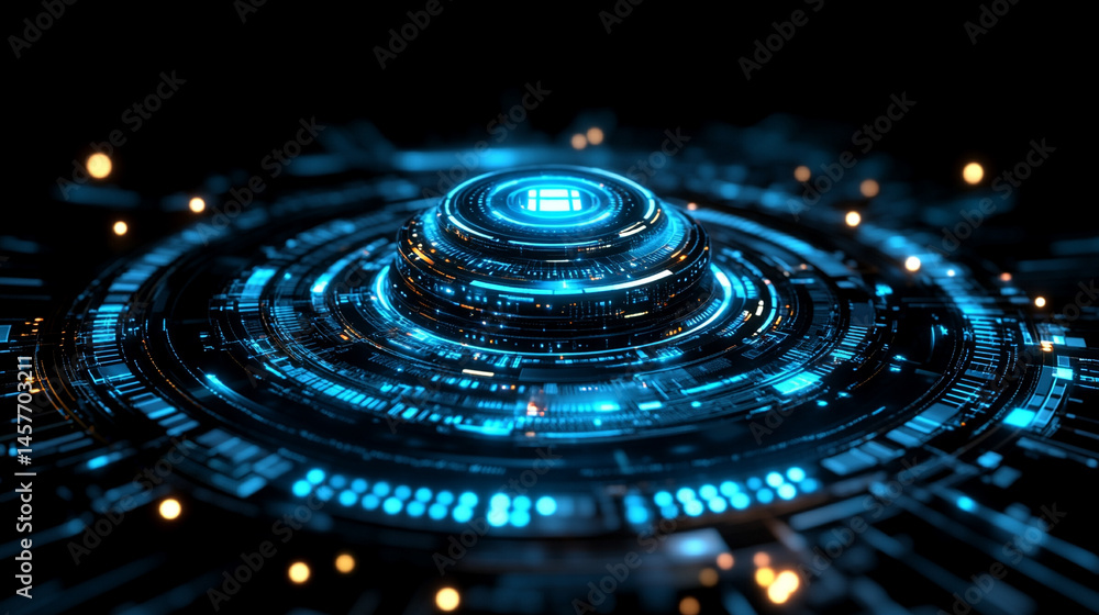 Poster futuristic holographic buttons float in a digital space, symbolizing seamless human interaction, con