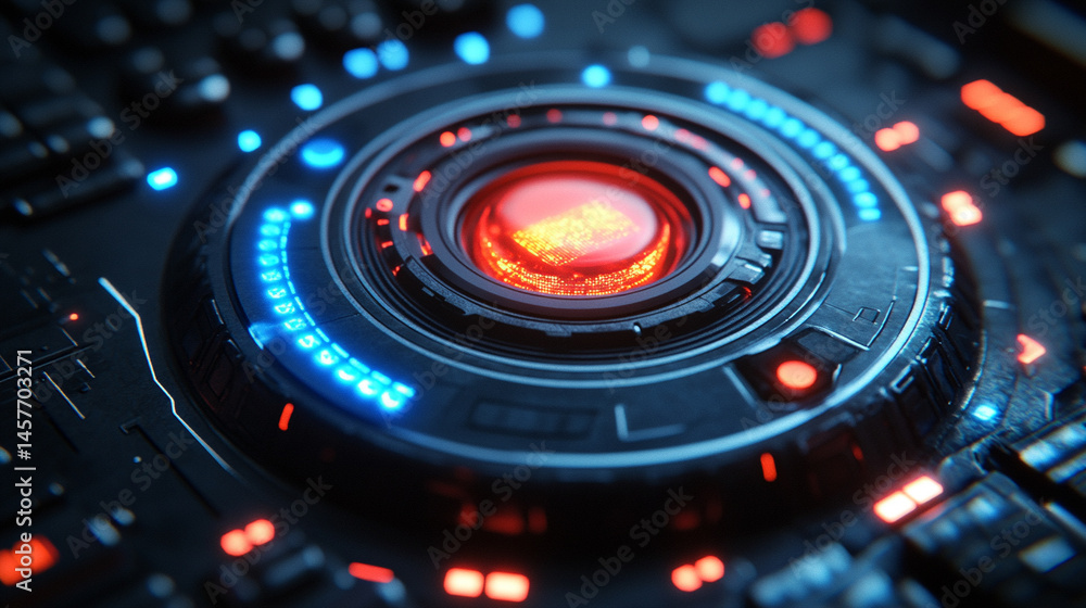 Poster futuristic holographic buttons float in a digital space, symbolizing seamless human interaction, con