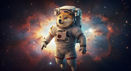 Fototapeta premium Astronaut Dog in Space Suit Floating