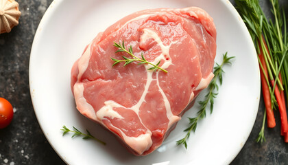 Fototapeta premium Raw ossobuco beef meat for cooking, isometry. isolated with white highlights