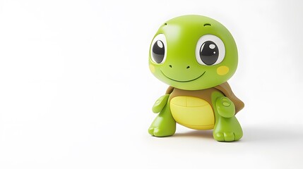 Obraz premium Playful, green turtle figurine on a white background.
