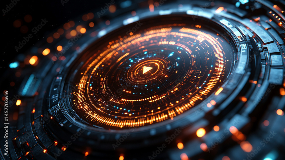 Poster futuristic holographic buttons float in a digital space, symbolizing seamless human interaction, con