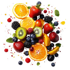 Assorted Fruits and Berries Isolated on Transparent Background
