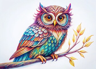 Obraz premium Fine Line Owl Sketch: Elegant Bird Illustration for Print & Web