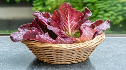 Fresh red radicchio in a wicker basket