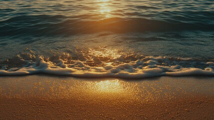 Golden sunset waves on sandy beach