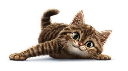 Obraz premium Playful, cartoonish kitten illustration against a white background.