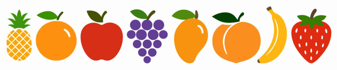 Colorful Assorted Fruits Illustration Isolated on White Background