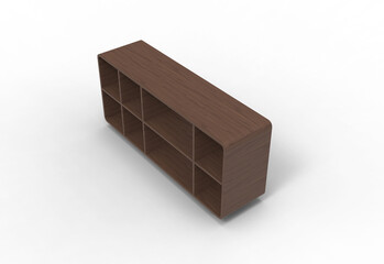 book and tv shelf top view with shadow 3d render