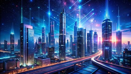 Fototapeta premium Futuristic Neon Cityscape at Night - Cyberpunk Digital Metropolis