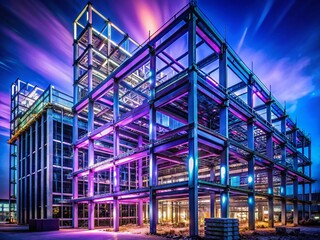 Futuristic Night Construction:  Dedicated Engineering Project Illuminated