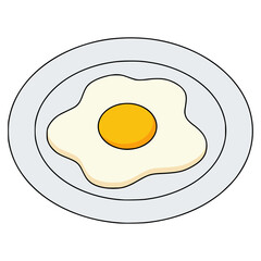 fried egg on a plate food breakfast flat color vector illustration template design