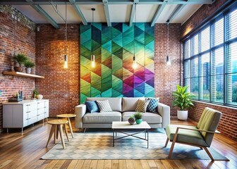 Fototapeta premium Geometric Checkered Wallpaper Loft Interior Design Stock Photo