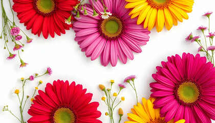 Vibrant Arrangement of Colorful Flowers and Wildflowers on White Background
