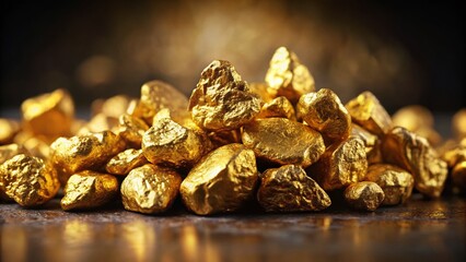 Gleaming Gold Nuggets Treasure Pile, Rich Golden Metal, Luxury Fortune,  Natural Gold, Precious Metal Stock Photo