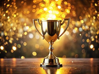 Gleaming Championship Trophy Close-Up on Stage Podium