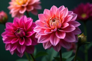 Fototapeta premium Intricate dahlia blooms, vibrant colors, lush petals , orange, retro, dahlia pattern