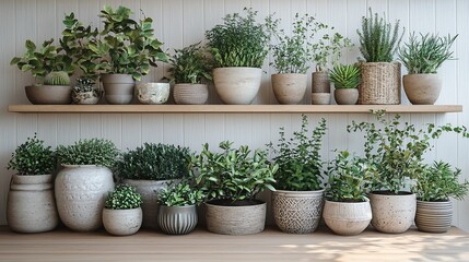 Fototapeta premium Plants on Wooden Shelves