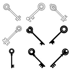 Key In Flat Line Style Rendered In Black And White Silhouette Vector