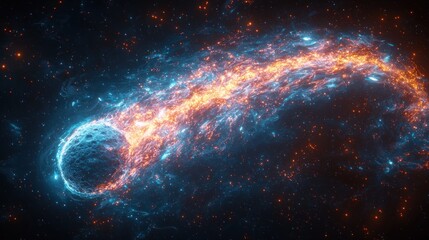 Fototapeta premium Celestial Inferno: A Fiery Comet's Trail Across the Cosmos