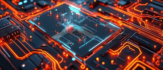 Futuristic circuit board with glowing lights