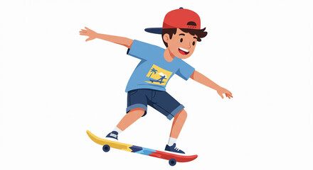 Fototapeta premium Teen boy skateboarding with cap, white background