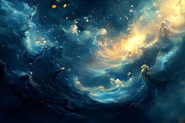 Obraz premium Abstract cosmic waves of swirling nebulae.