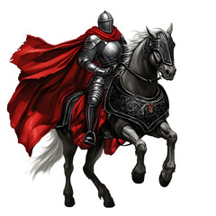 A Cartoon Knight Riding a Horse Isolated on Transparent Background