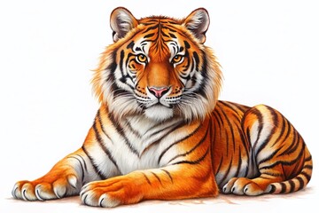 Fototapeta premium Hand-painted Bengal Tiger Illustration, Orange Wildlife Nursery Clipart, Educational Design Element