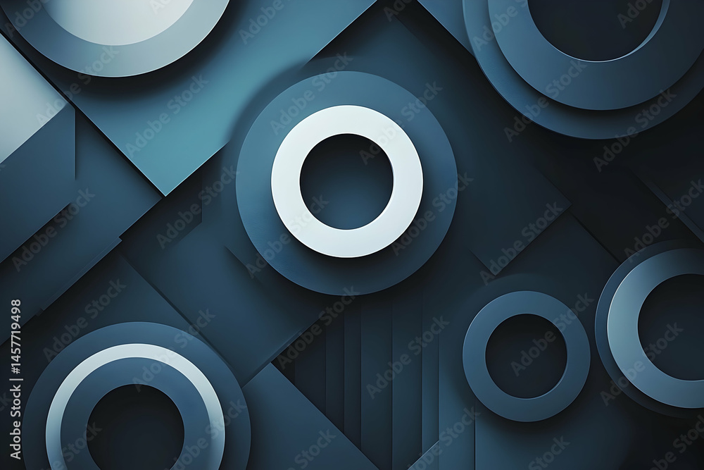 Poster abstract geometric design with layered circles and squares.