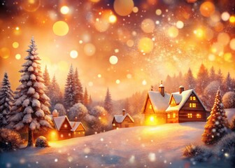 Fototapeta premium Hand-Painted Winter Wonderland Scene with Warm Bokeh | Cozy Holiday Background