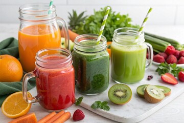 Colorful juices smoothies refreshing drinks healthy beverage photography - generated by ai