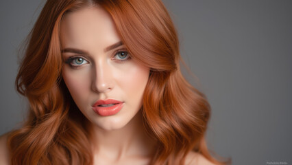 Fototapeta premium Portrait of a beautiful woman with long auburn hair and striking blue eyes