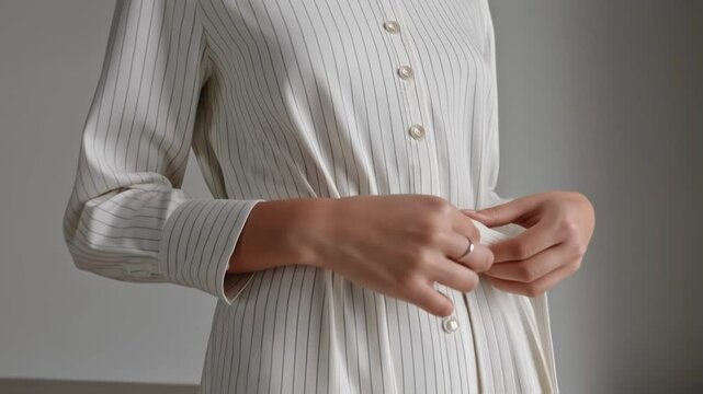 A classic white shirt dress cinched at the waist with a belt paired with classic pumps offering a fresh and modern take on business attire.