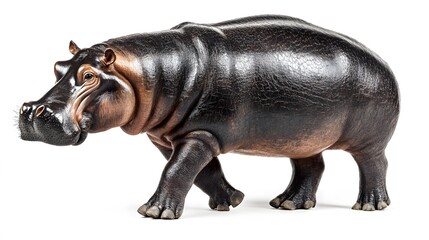 Obraz premium Full view of a hippopotamus in profile.