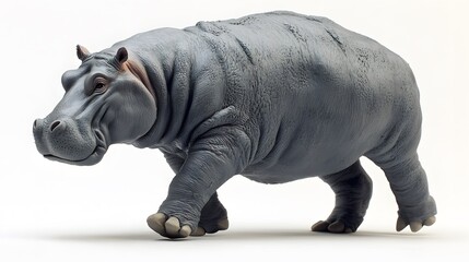 Obraz premium Close-up view of a hippopotamus in motion against a plain background.