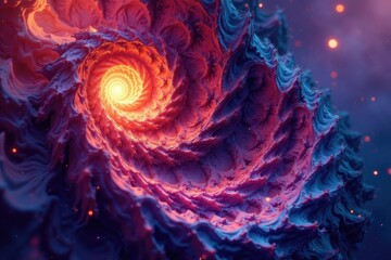 Abstract digital fractal art showing swirling forms , design, light