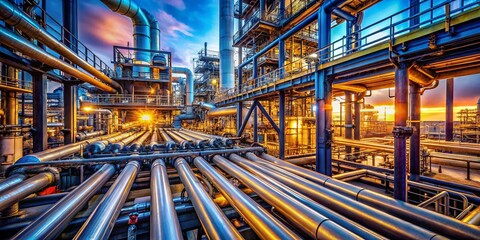 Fototapeta premium Industrial Hydrogen Pipeline & Pipe Rack: High-Resolution Stock Photo