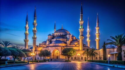 Naklejka premium Istanbul Blue Mosque Night Minimalist Photography - Stunning Architectural Detail