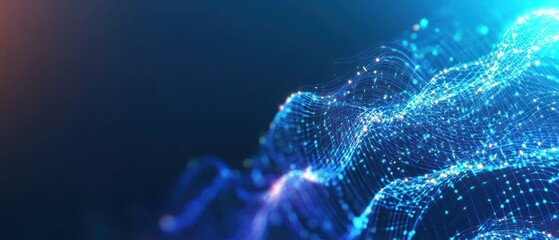 Glowing blue particle wave abstract network digital technology background