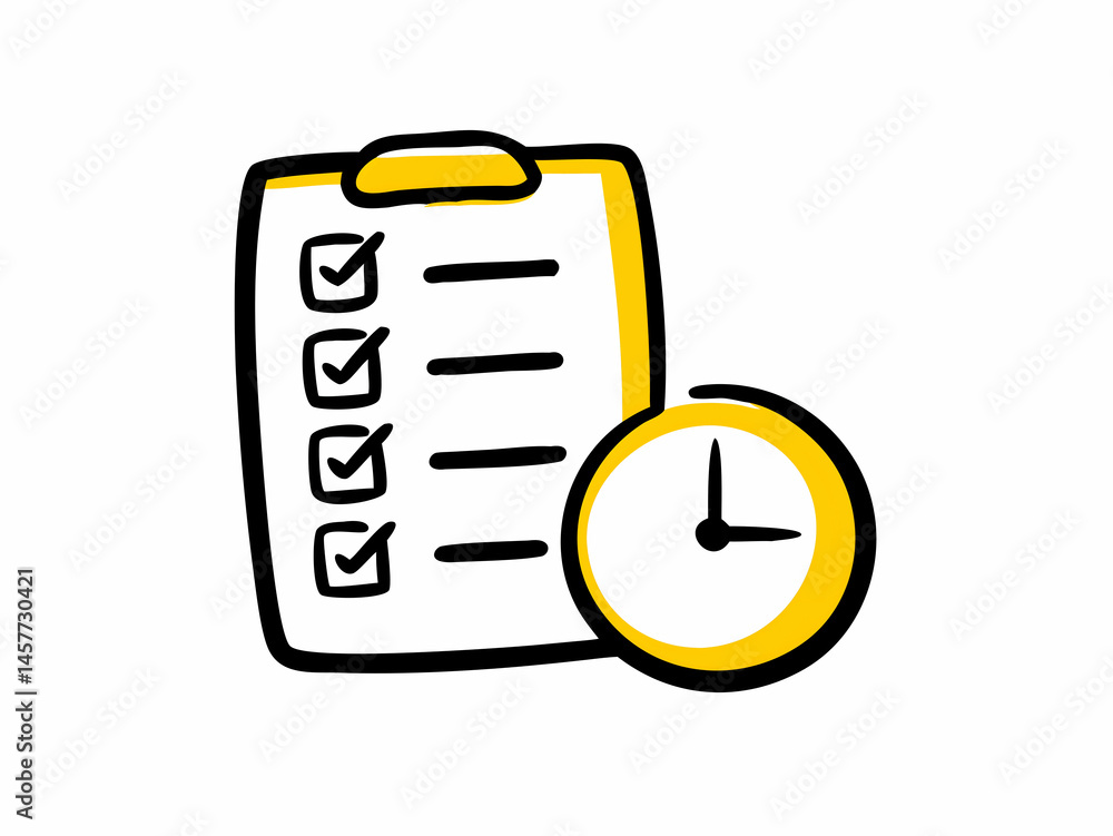 Poster completed checklist with clock icon for time management