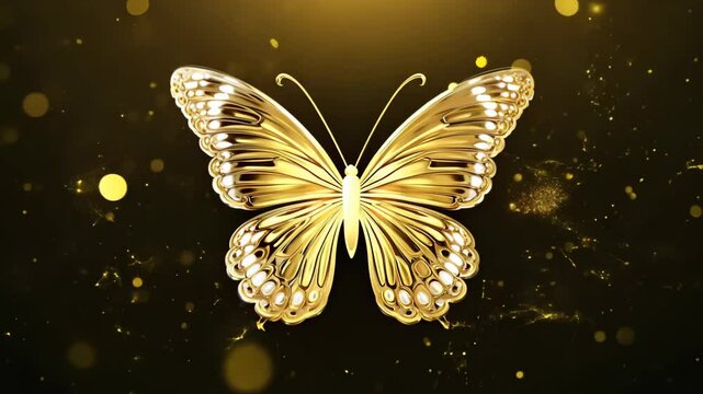 Shimmering Gold Butterfly with Particle Effects on Dark Background for Elegant and Luxurious Artwork