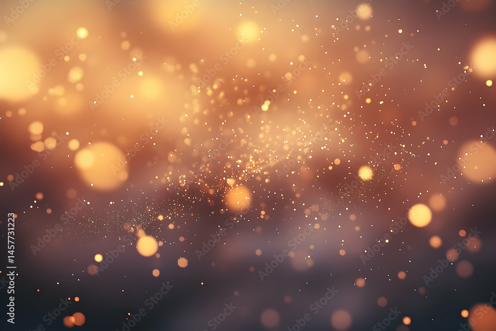 Poster abstract bokeh background with golden particles.